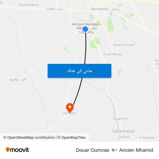 Ancien Mhamid to Douar Oumnas map