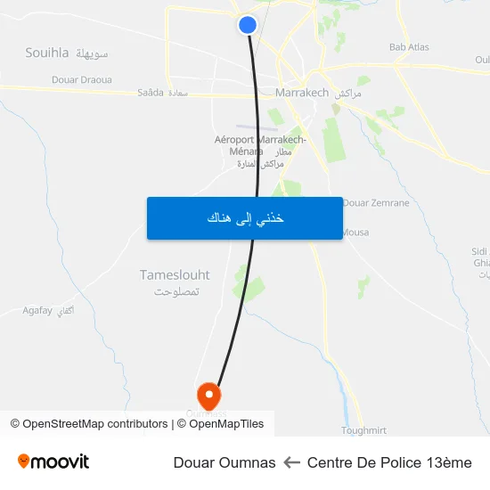Centre De Police 13ème to Douar Oumnas map