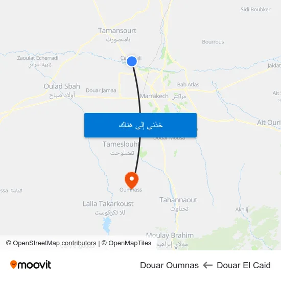 Douar El Caid to Douar Oumnas map