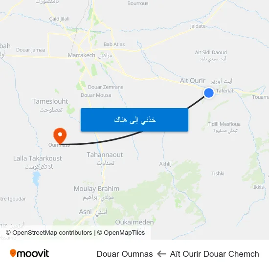 Aït Ourir Douar Chemch to Douar Oumnas map