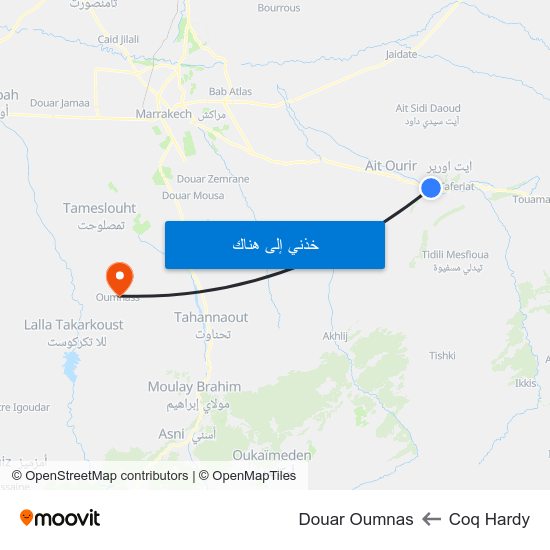 Coq Hardy to Douar Oumnas map
