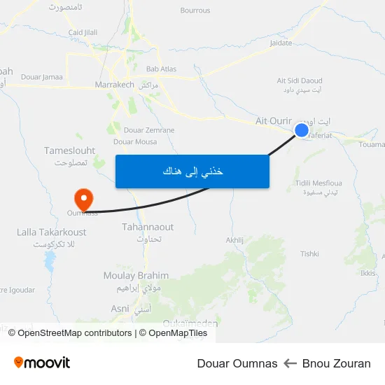 Bnou Zouran to Douar Oumnas map