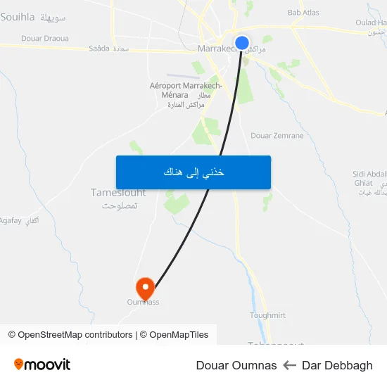 Dar Debbagh to Douar Oumnas map