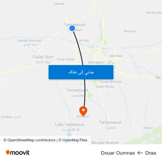Draa to Douar Oumnas map