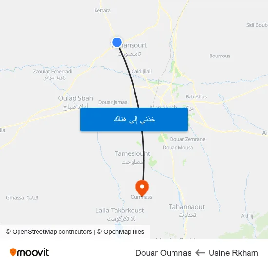 Usine Rkham to Douar Oumnas map