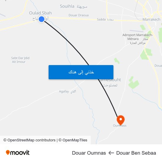 Douar Ben Sebaa to Douar Oumnas map