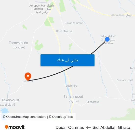 Sidi Abdellah Ghiate to Douar Oumnas map