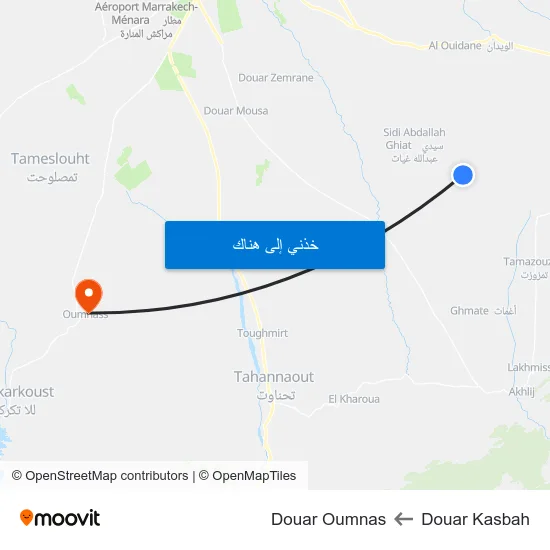 Douar Kasbah to Douar Oumnas map