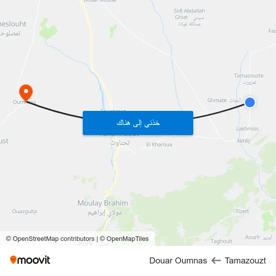 Tamazouzt to Douar Oumnas map