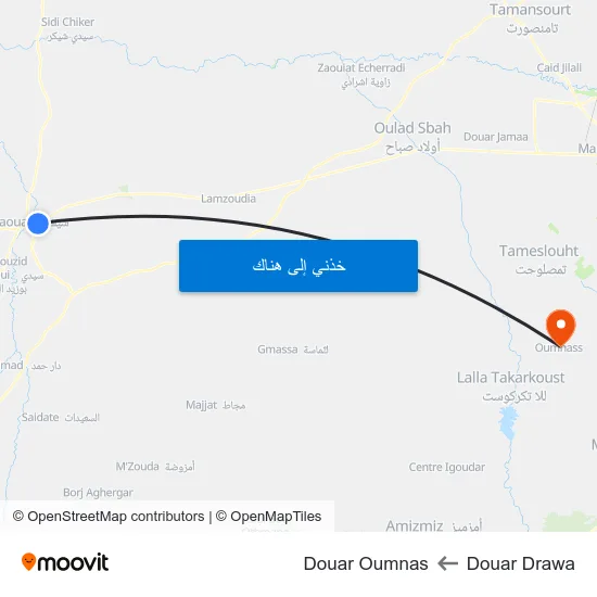 Douar Drawa to Douar Oumnas map