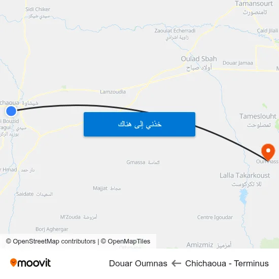 Chichaoua - Terminus to Douar Oumnas map