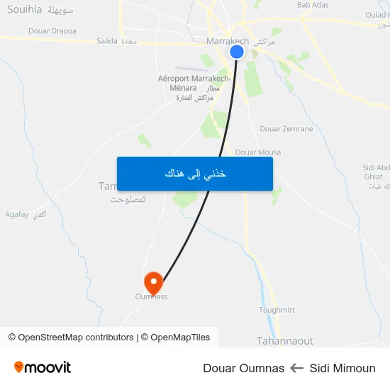 Sidi Mimoun to Douar Oumnas map