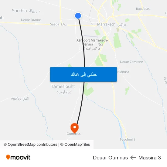 Massira 3 to Douar Oumnas map