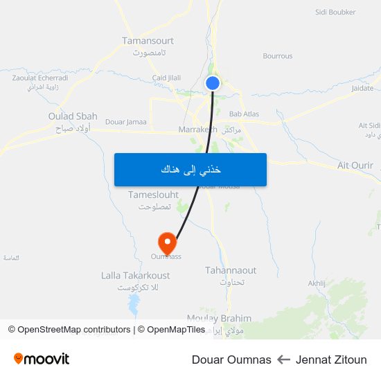 Jennat Zitoun to Douar Oumnas map