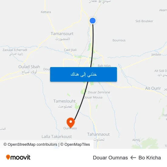 Bo Kricha to Douar Oumnas map