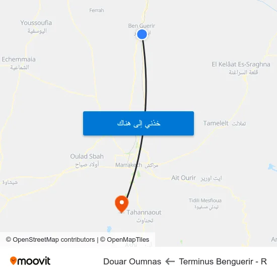 Terminus Benguerir - R to Douar Oumnas map