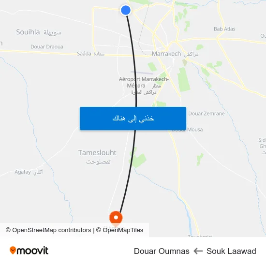 Souk Laawad to Douar Oumnas map