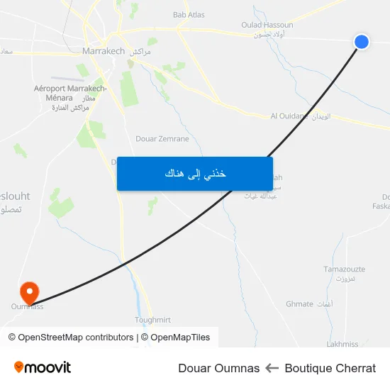 Boutique Cherrat to Douar Oumnas map
