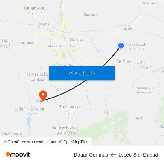 Lycée Sidi Daoud to Douar Oumnas map