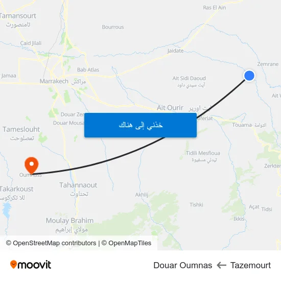 Tazemourt to Douar Oumnas map