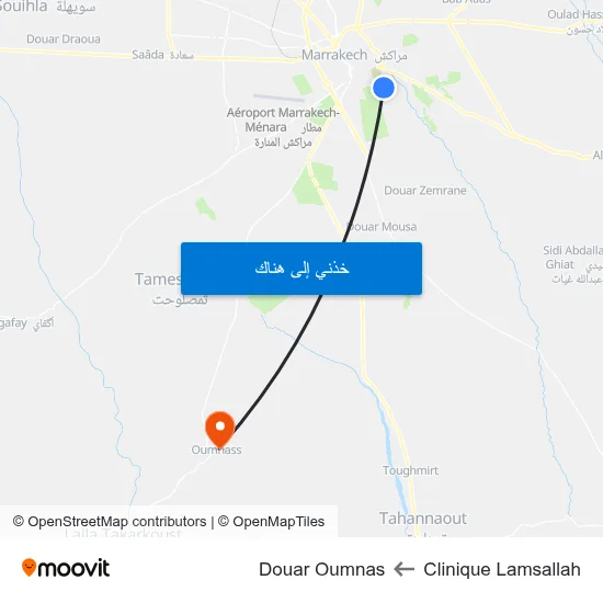 Clinique Lamsallah to Douar Oumnas map