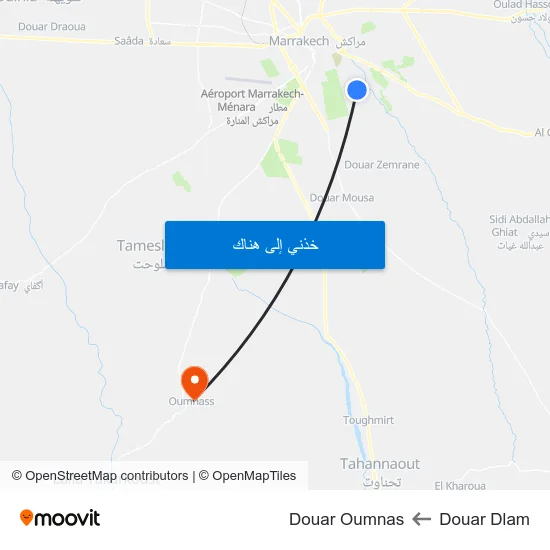 Douar Dlam to Douar Oumnas map