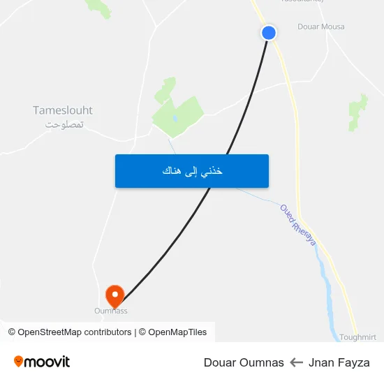 Jnan Fayza to Douar Oumnas map