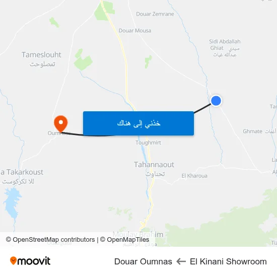 El Kinani Showroom to Douar Oumnas map