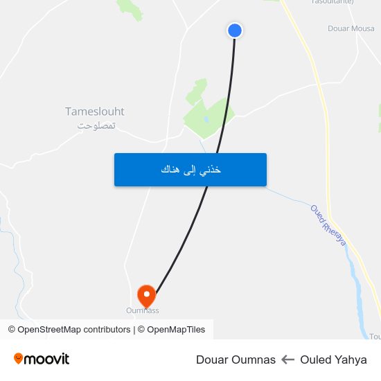 Ouled Yahya to Douar Oumnas map