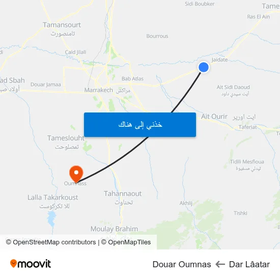 Dar Lâatar to Douar Oumnas map