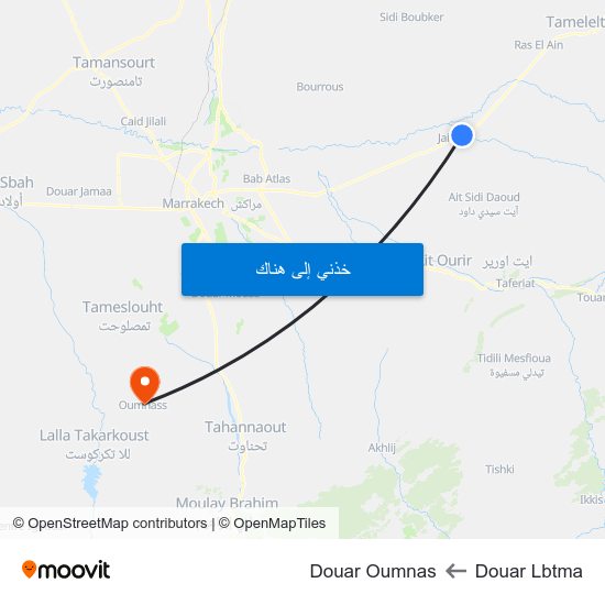 Douar Lbtma to Douar Oumnas map