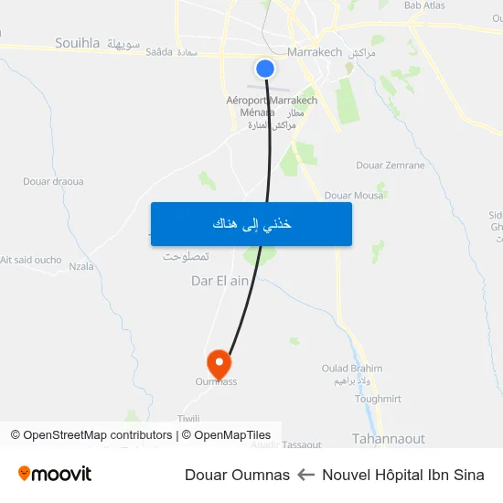 Nouvel Hôpital Ibn Sina to Douar Oumnas map