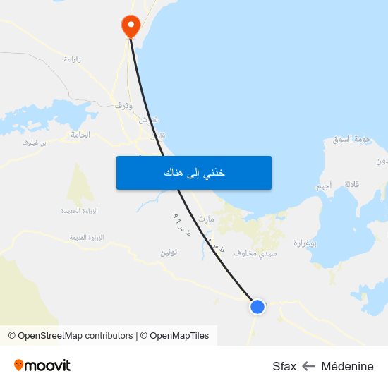 Médenine to Sfax map