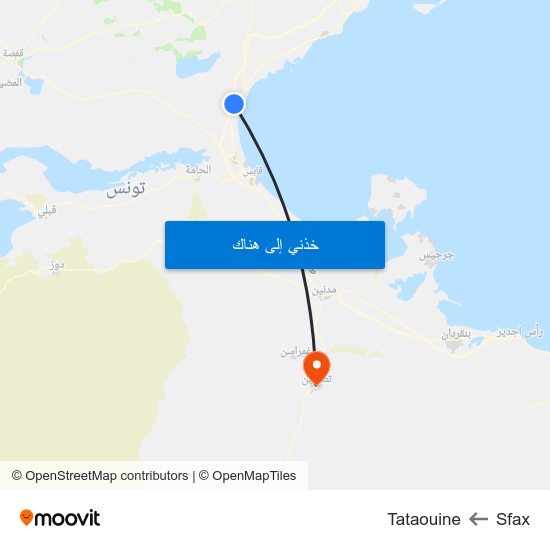 Sfax to Tataouine map