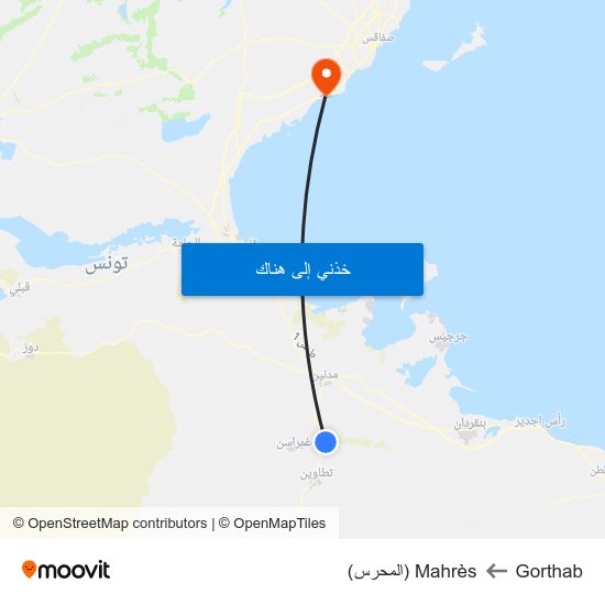 Gorthab to Mahrès (المحرس) map