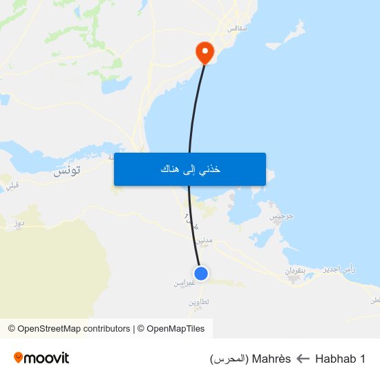 Habhab 1 to Mahrès (المحرس) map