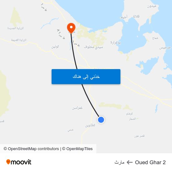 Oued Ghar 2 to مارث map