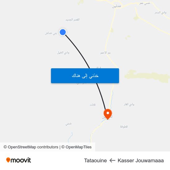 Kasser Jouwamaaa to Tataouine map