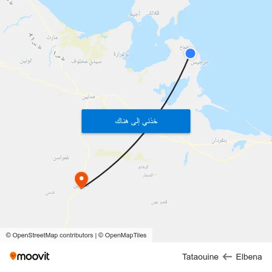 Elbena to Tataouine map
