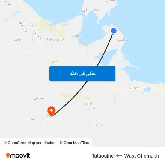 Wast Chemakh to Tataouine map