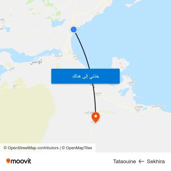 Sekhira to Tataouine map