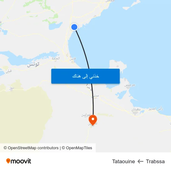 Trabssa to Tataouine map