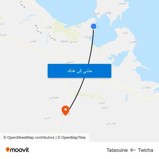 Twicha to Tataouine map