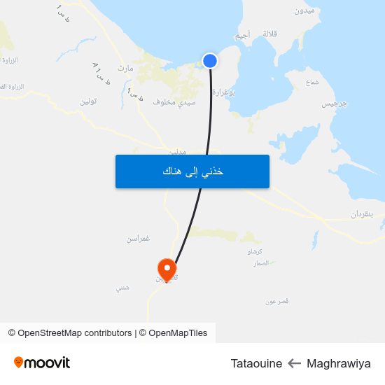 Maghrawiya to Tataouine map