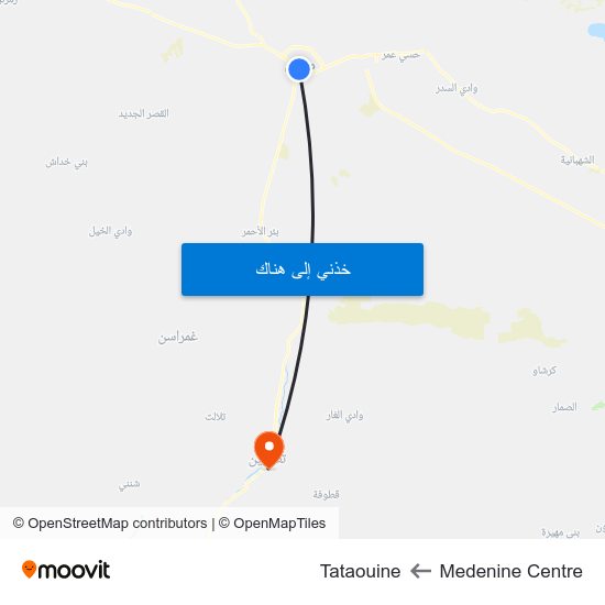 Medenine Centre to Tataouine map