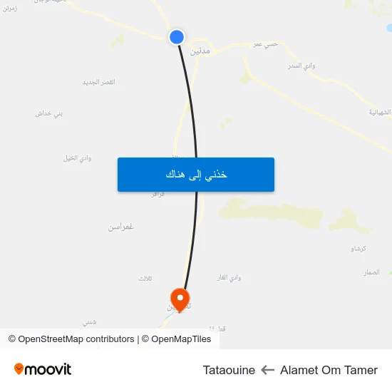 Alamet Om Tamer to Tataouine map