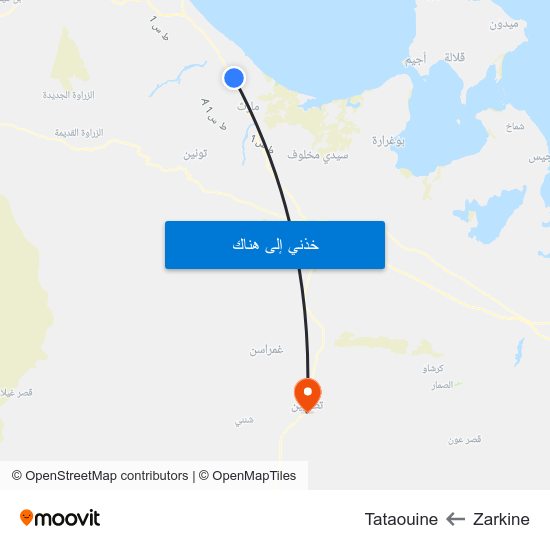 Zarkine to Tataouine map