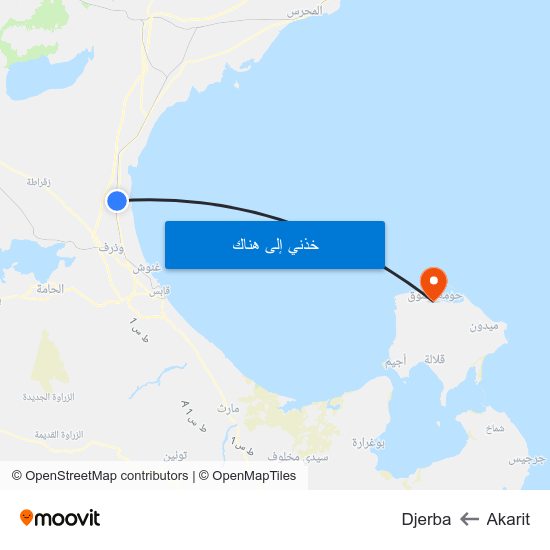 Akarit to Djerba map