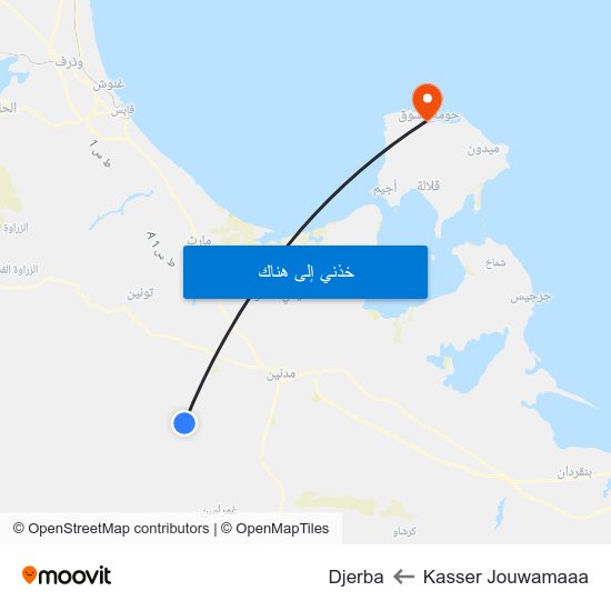 Kasser Jouwamaaa to Djerba map
