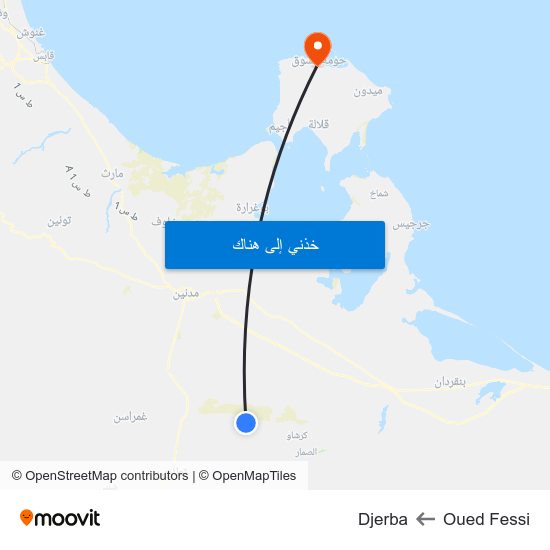 Oued Fessi to Djerba map